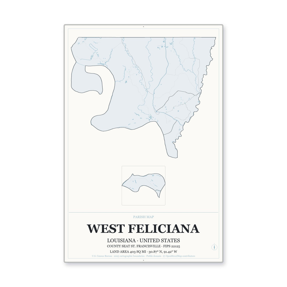 West Feliciana Parish, Louisiana Map Aluminum Sign in Gallery Air style