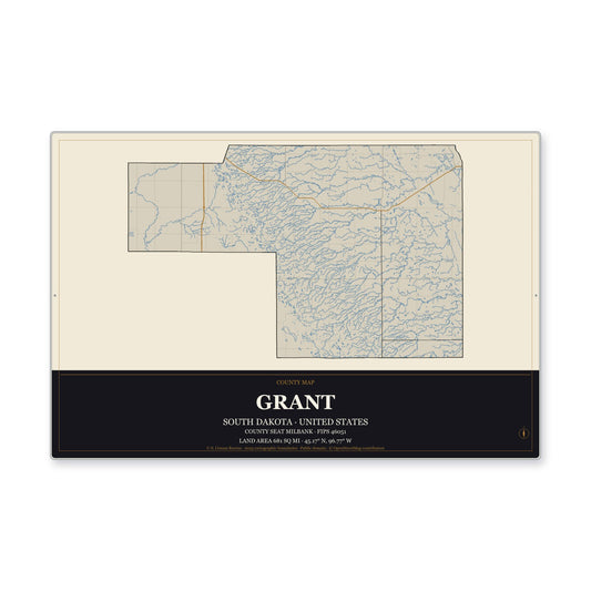 Grant County, South Dakota Map Aluminum Sign in Museum Plaque style