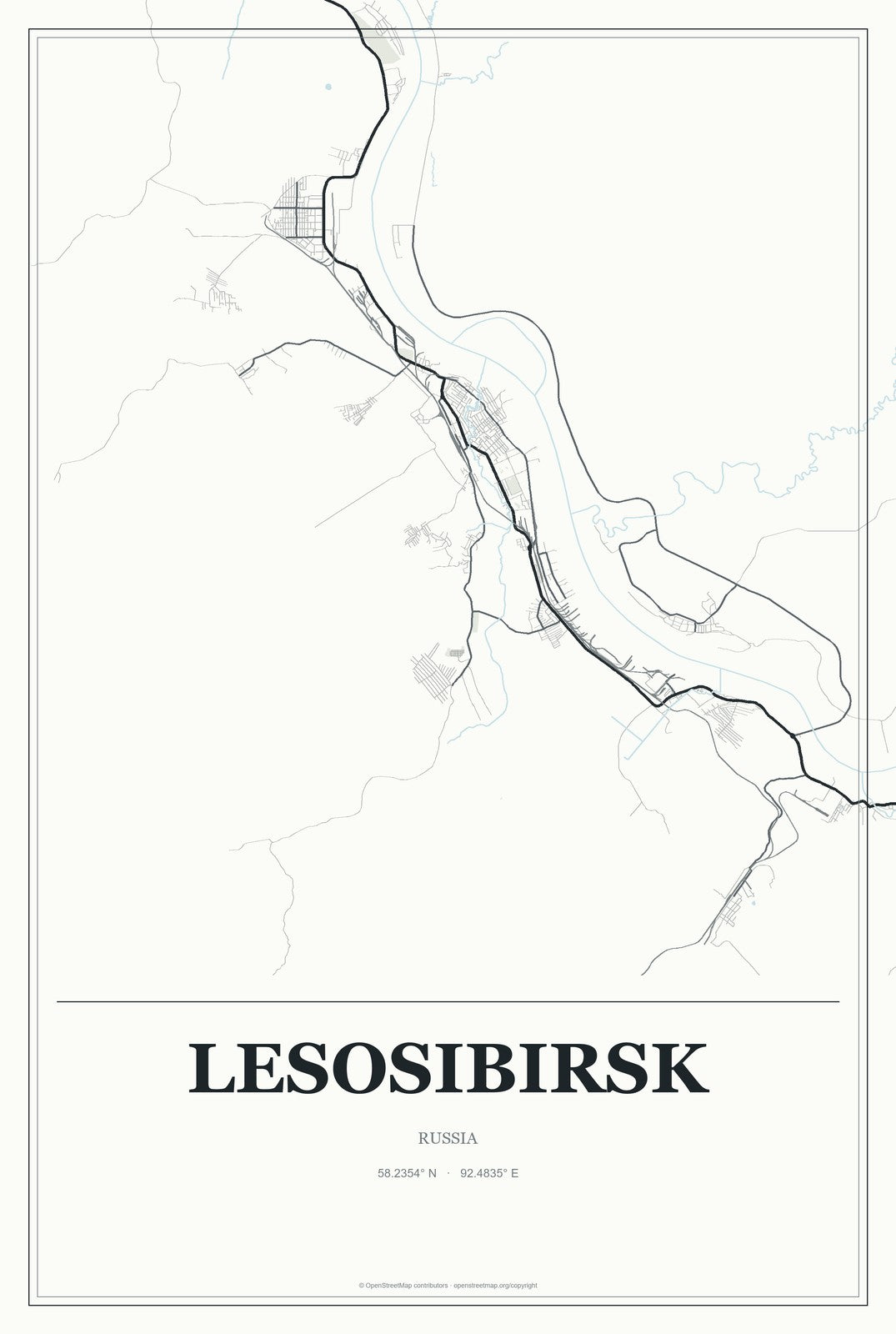 Lesosibirsk, Russia City Map Aluminum Sign in Gallery Air style