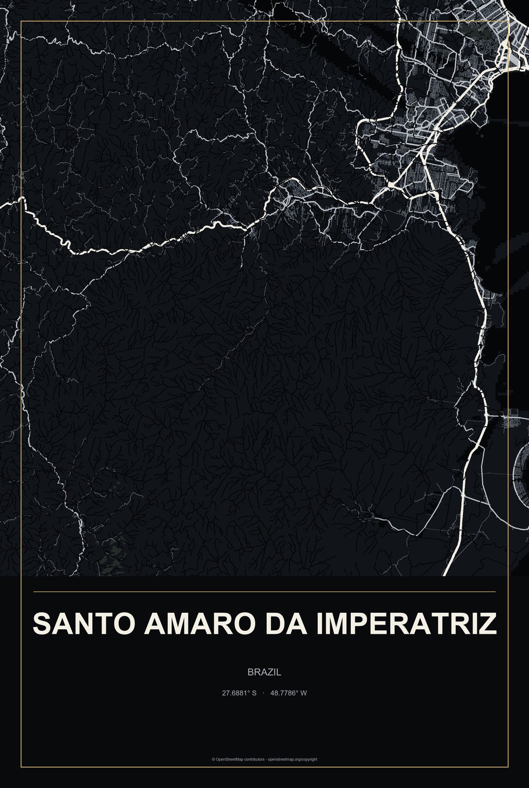 Santo Amaro da Imperatriz, Brazil City Map Aluminum Sign in Metropolitan Noir style