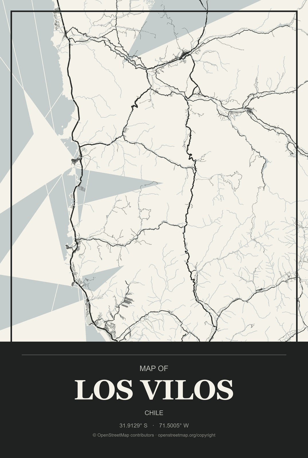 Los Vilos, Chile City Map Aluminum Sign in Museum Plaque style