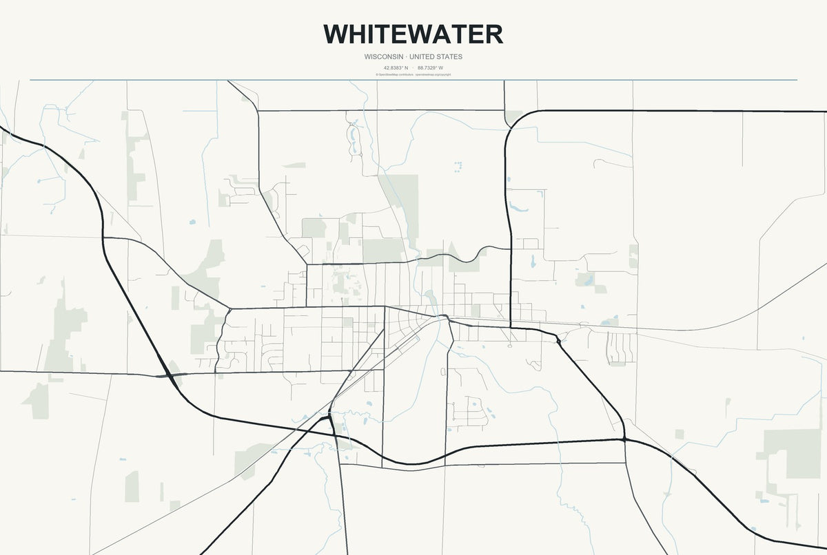 Whitewater, Wisconsin City Map Aluminum Sign in Headline Atlas style