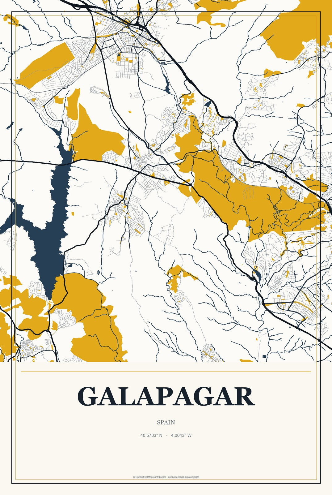 Galapagar, Spain City Map Aluminum Sign in Citrine Modern style