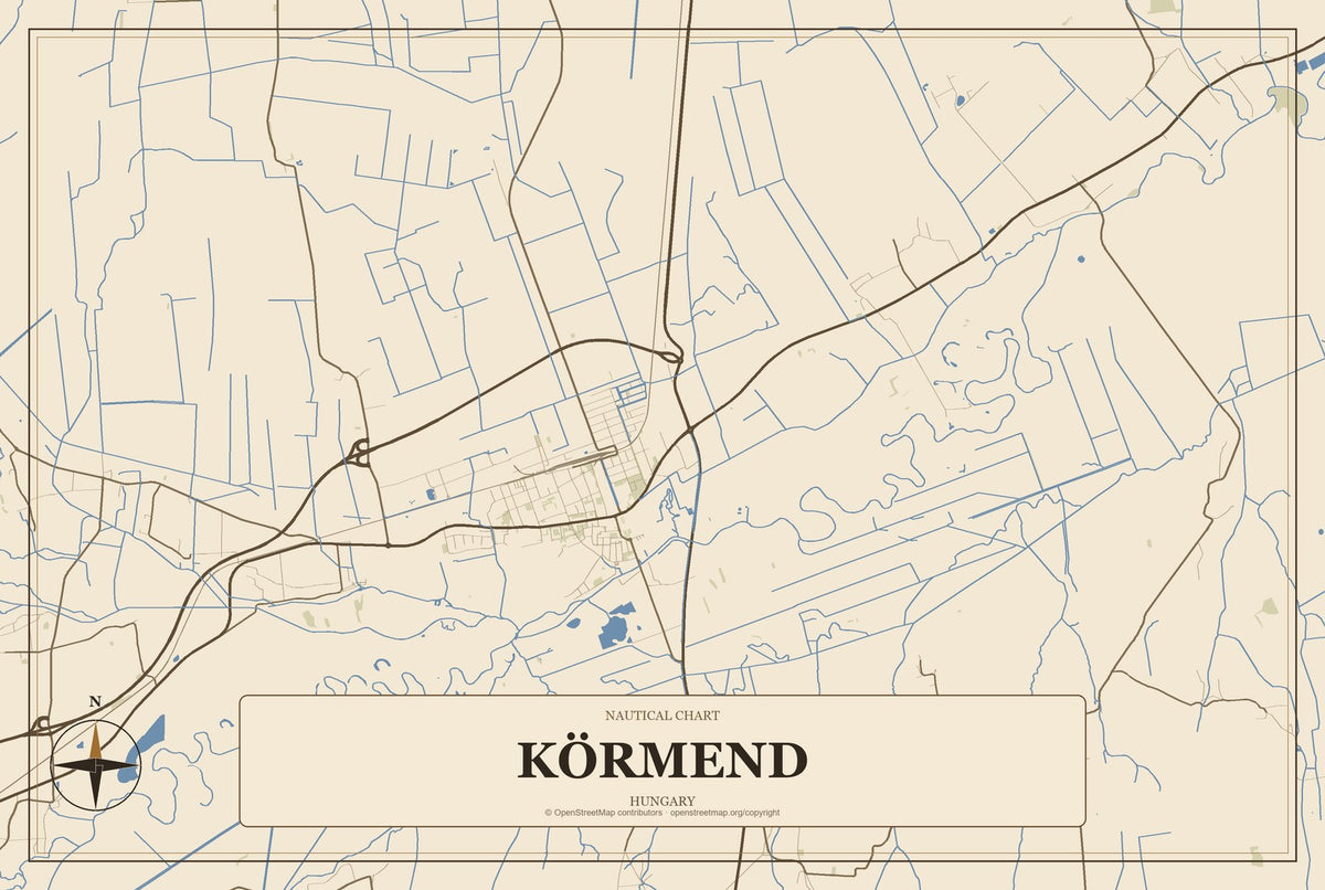 Körmend, Hungary City Map Aluminum Sign in Heritage Nautical style