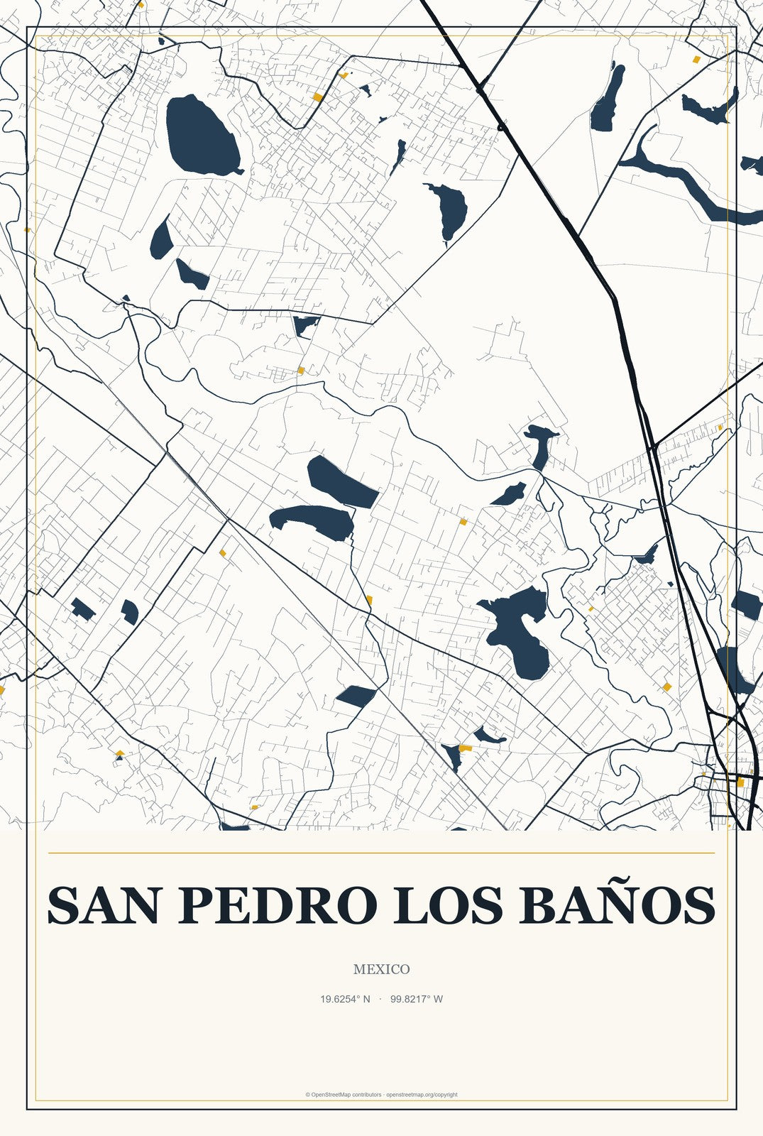 San Pedro Los Baños, Mexico City Map Aluminum Sign in Citrine Modern style
