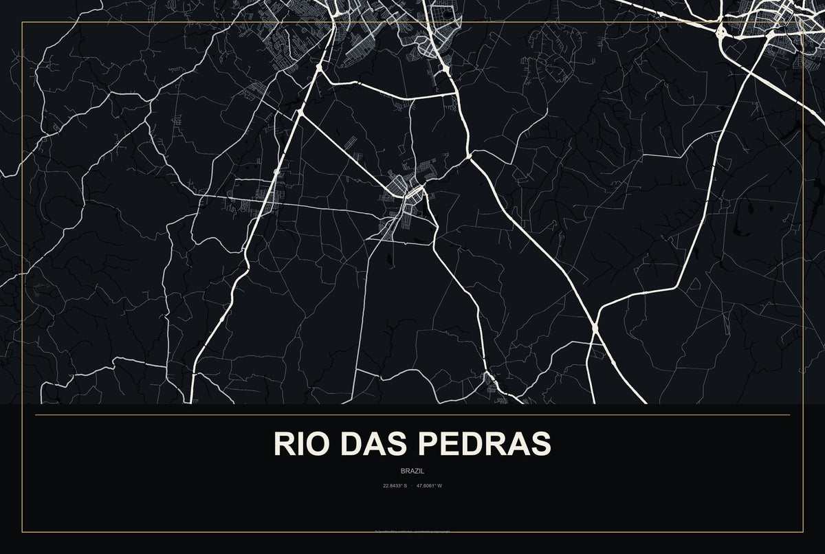 Rio das Pedras, Brazil City Map Aluminum Sign in Metropolitan Noir style