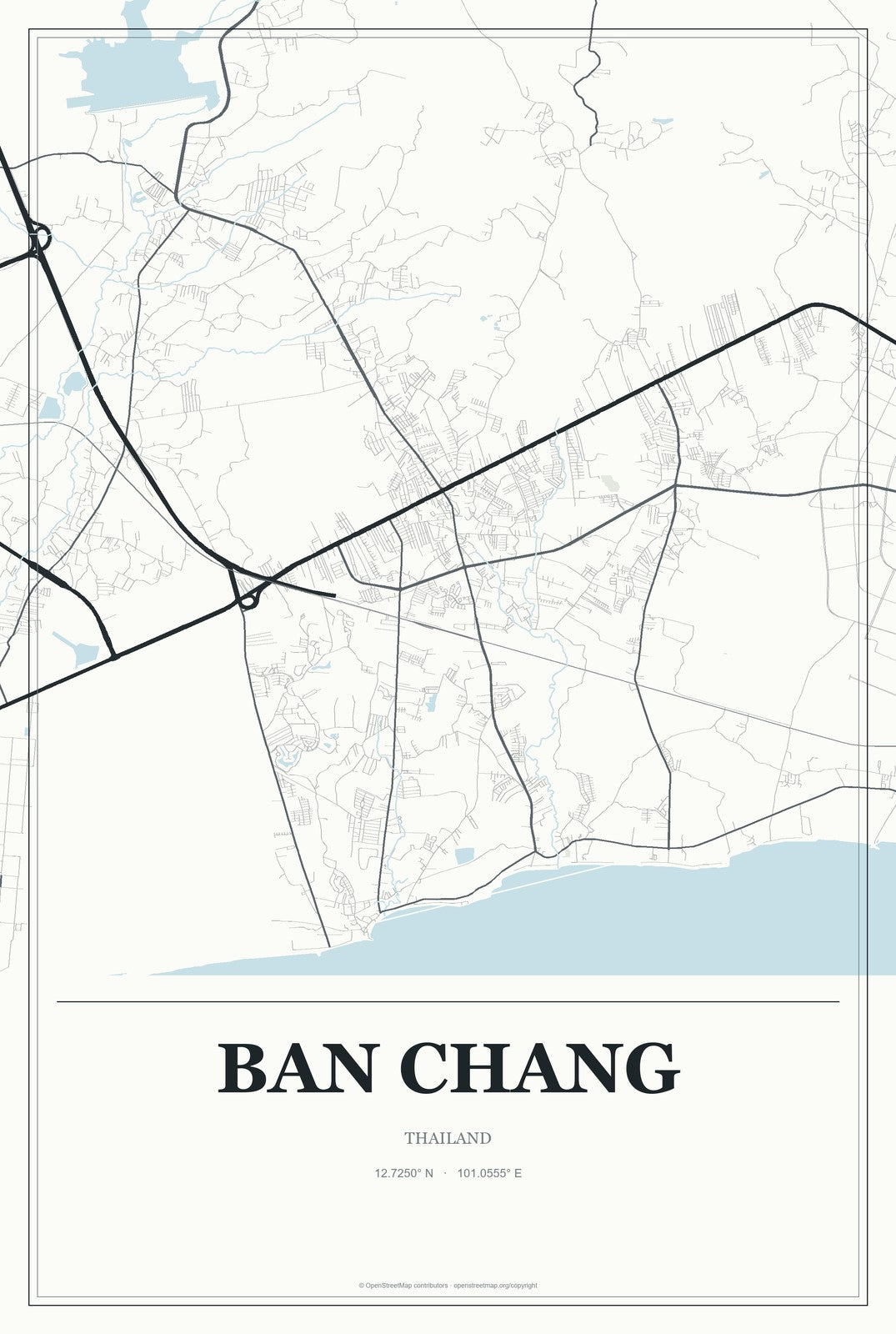 Ban Chang, Thailand City Map Aluminum Sign in Gallery Air style