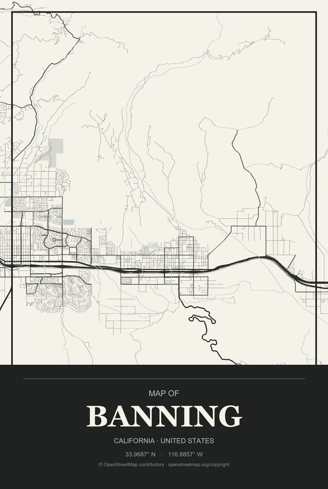 Banning, California City Map Aluminum Sign in Museum Plaque style
