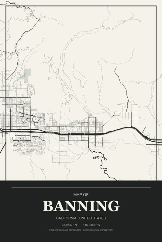 Banning, California City Map Aluminum Sign in Museum Plaque style