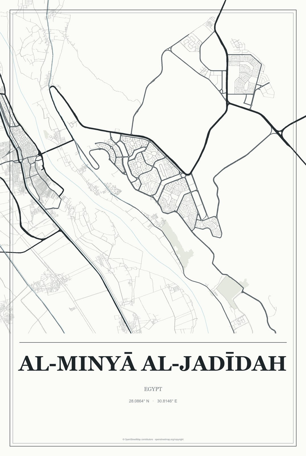 Al-Minyā al-Jadīdah, Egypt City Map Aluminum Sign in Gallery Air style
