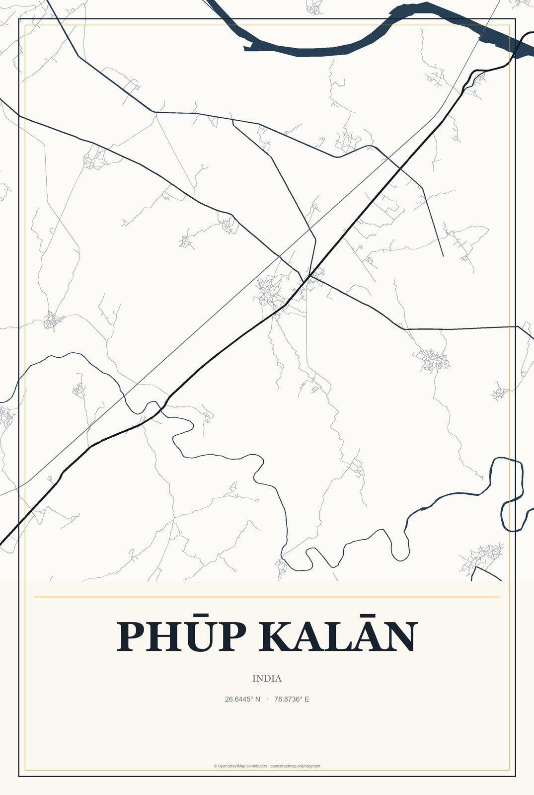 Phūp Kalān, India City Map Aluminum Sign in Citrine Modern style