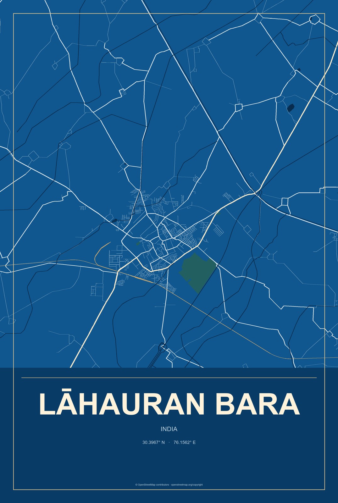 Lāhauran Bara, India City Map Aluminum Sign in Harbor Cobalt style