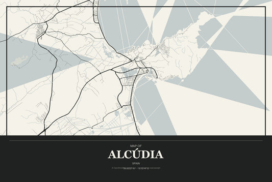 Alcúdia, Spain City Map Aluminum Sign in Museum Plaque style