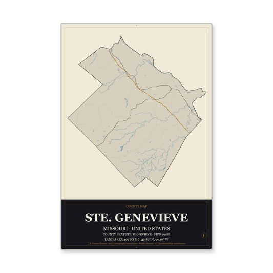 Ste. Genevieve County, Missouri Map Aluminum Sign in Museum Plaque style