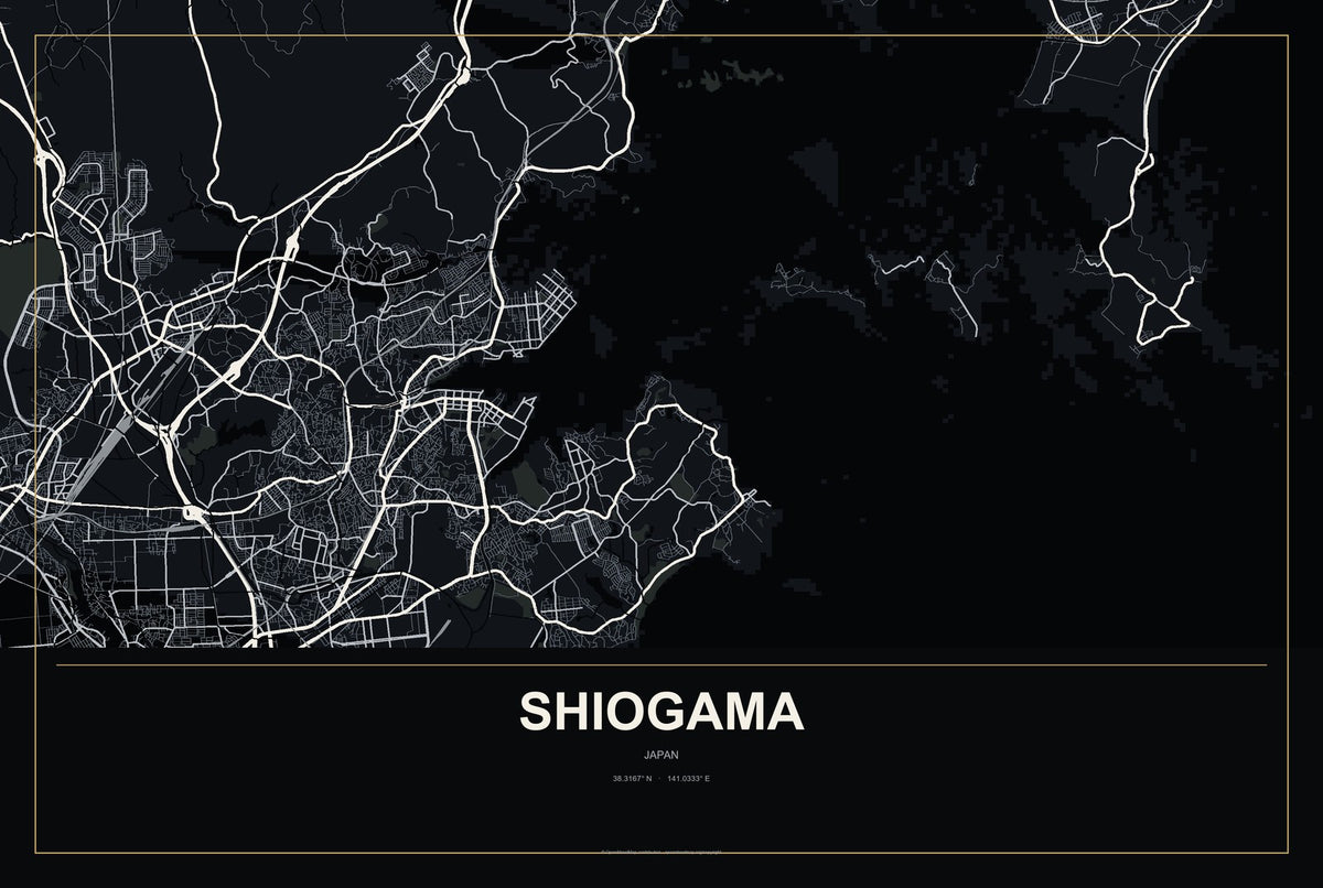 Shiogama, Japan City Map Aluminum Sign in Metropolitan Noir style