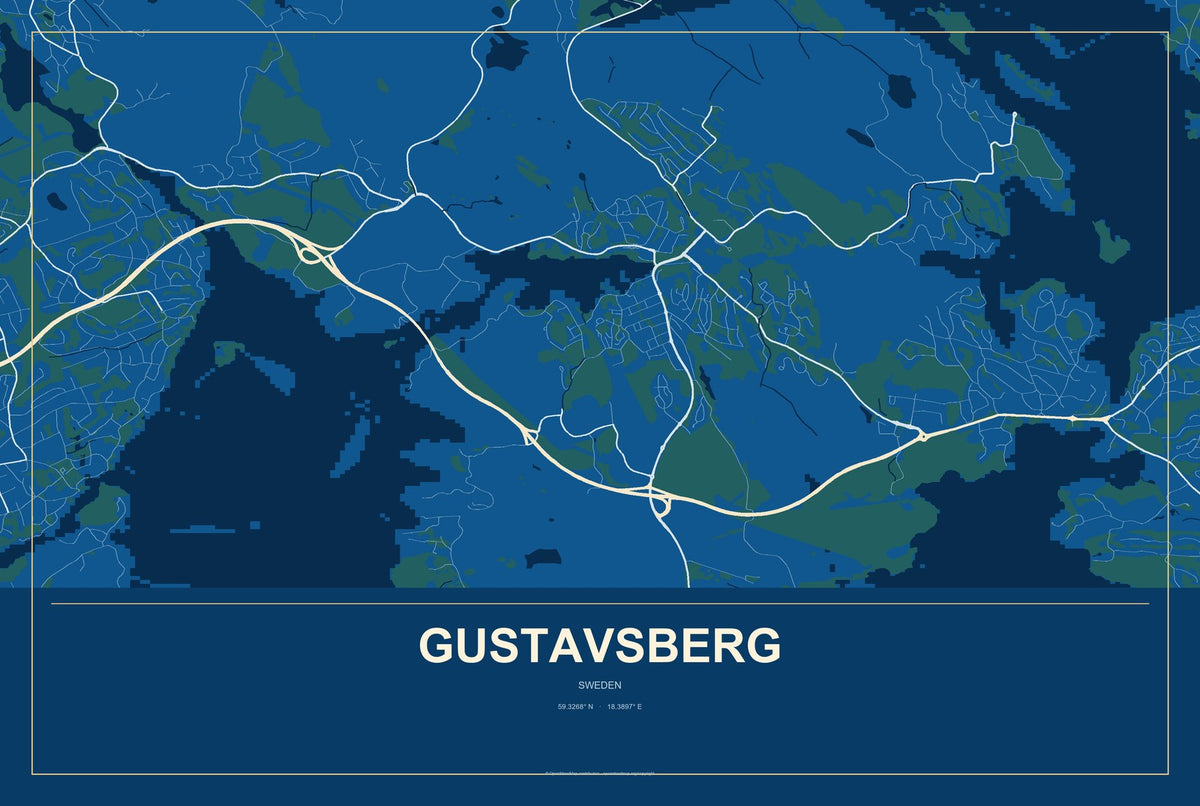 Gustavsberg, Sweden City Map Aluminum Sign in Harbor Cobalt style