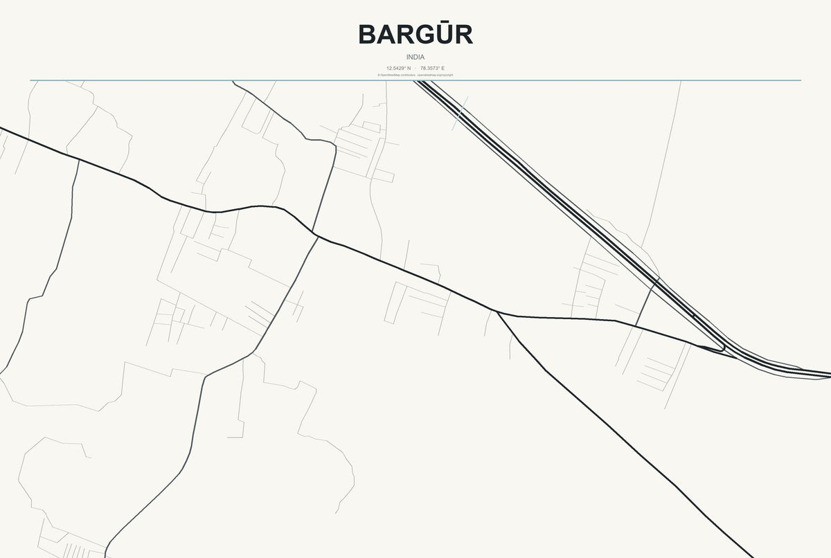 Bargūr, India City Map Aluminum Sign in Headline Atlas style
