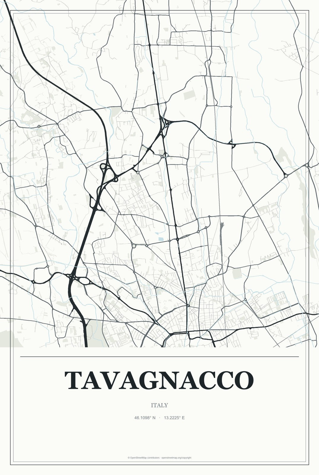 Tavagnacco, Italy City Map Aluminum Sign in Gallery Air style