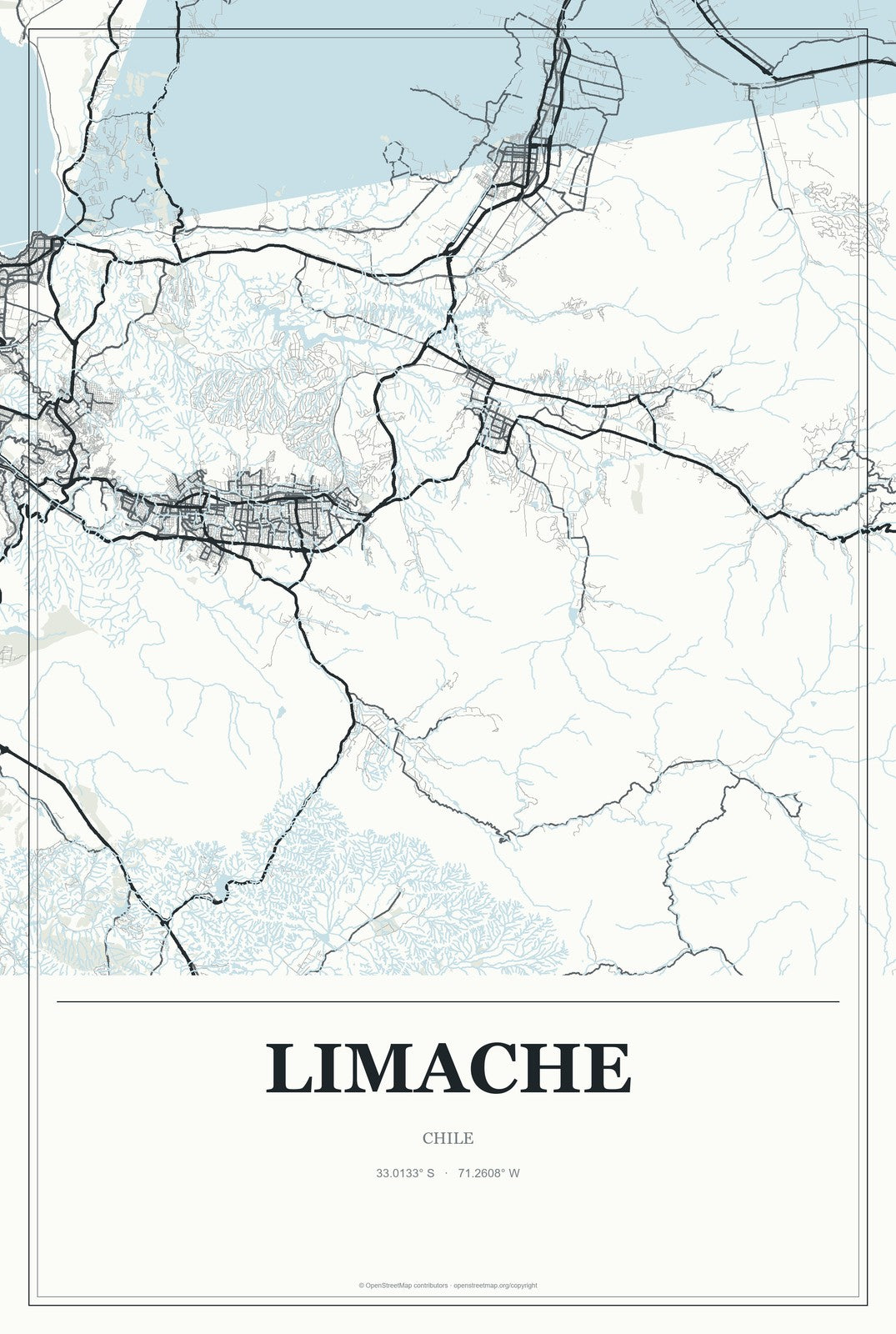 Limache, Chile City Map Aluminum Sign in Gallery Air style