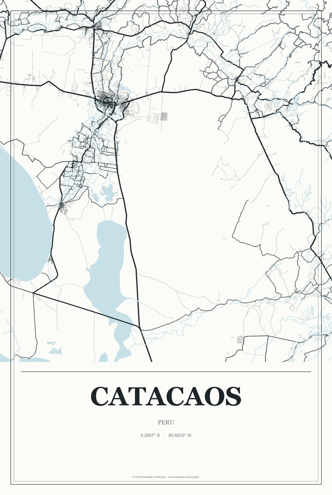 Catacaos, Peru City Map Aluminum Sign in Gallery Air style
