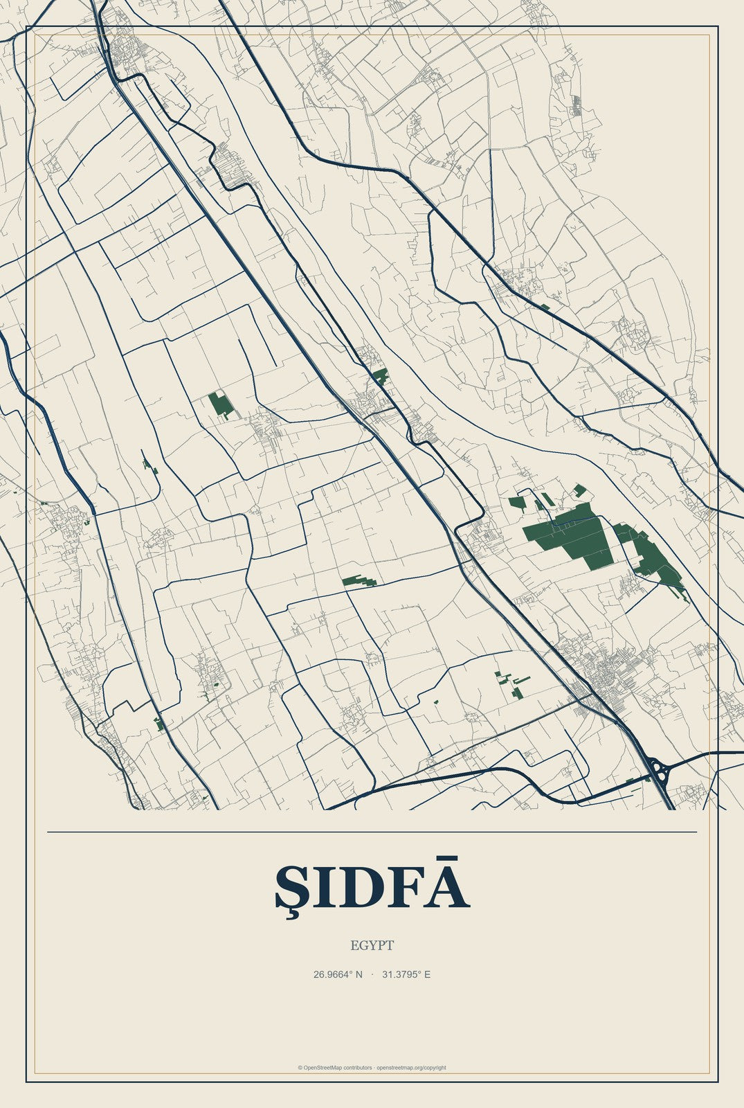 Şidfā, Egypt City Map Aluminum Sign in Coastal Cutout style