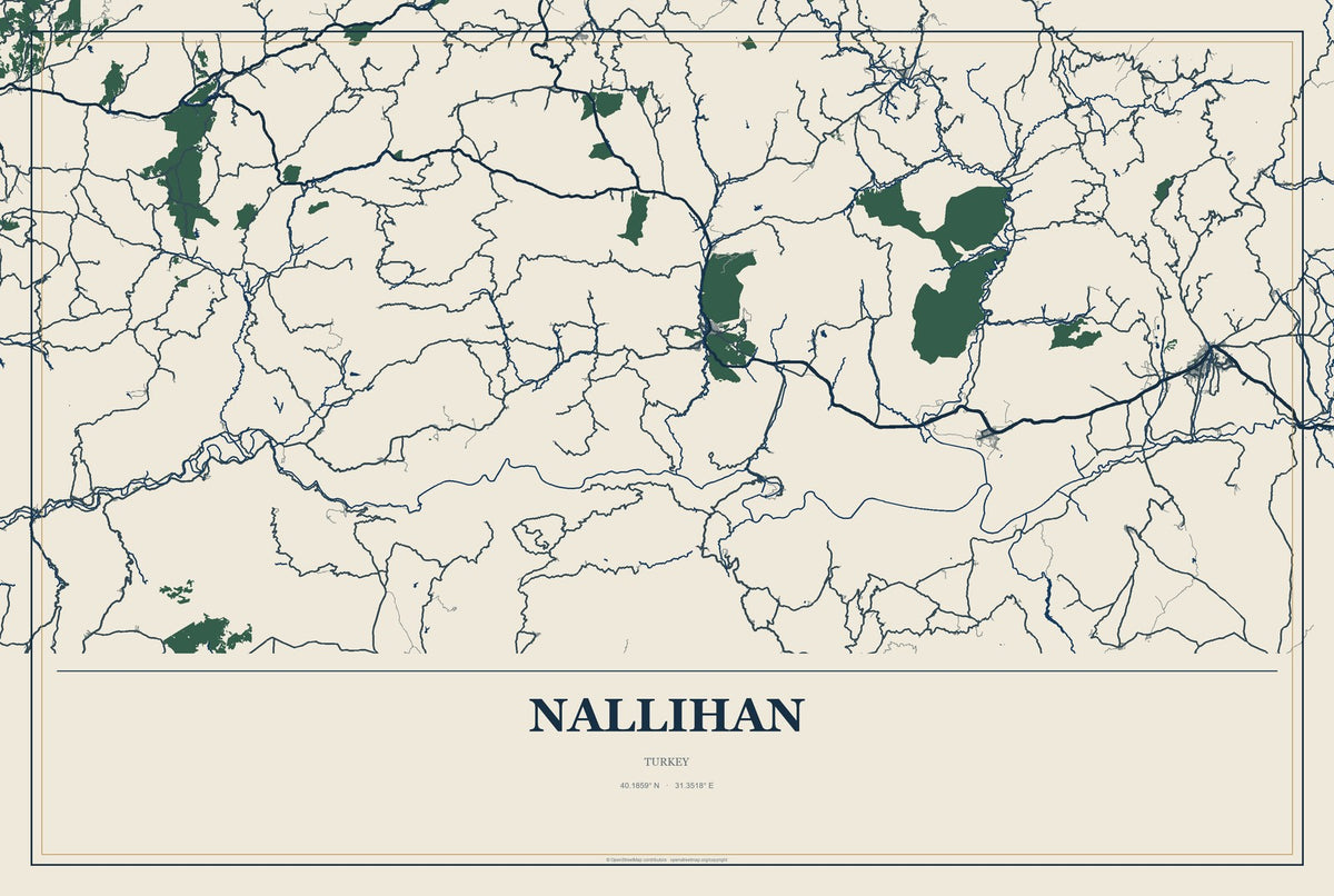 Nallıhan, Turkey City Map Aluminum Sign in Coastal Cutout style