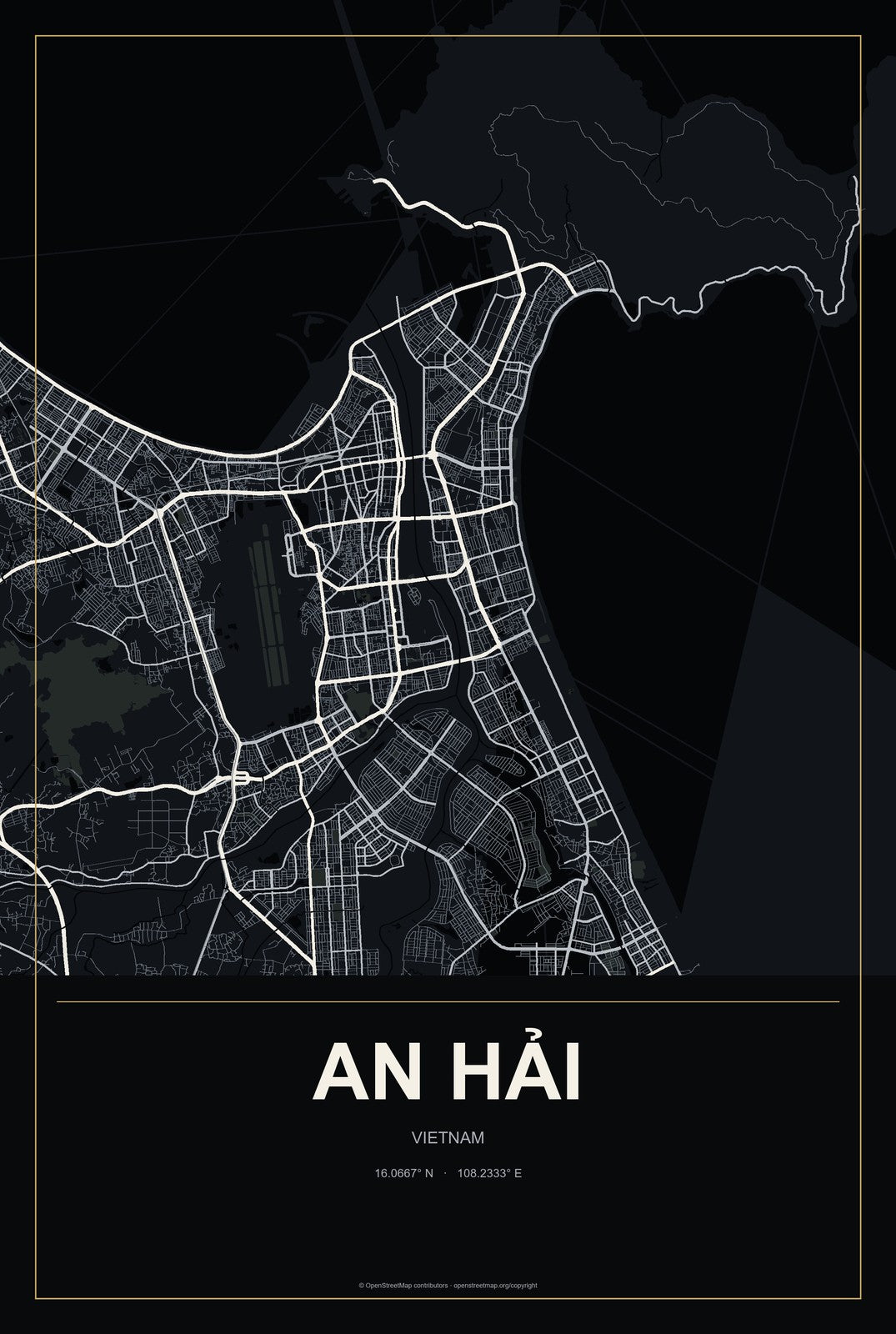 An Hải, Vietnam City Map Aluminum Sign in Metropolitan Noir style