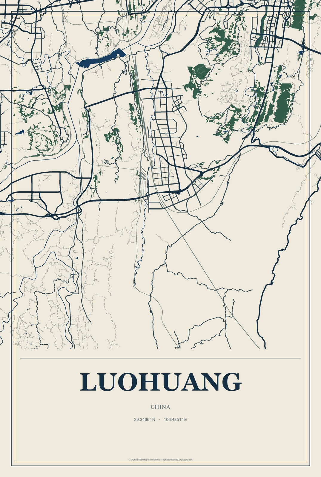 Luohuang, China City Map Aluminum Sign in Coastal Cutout style