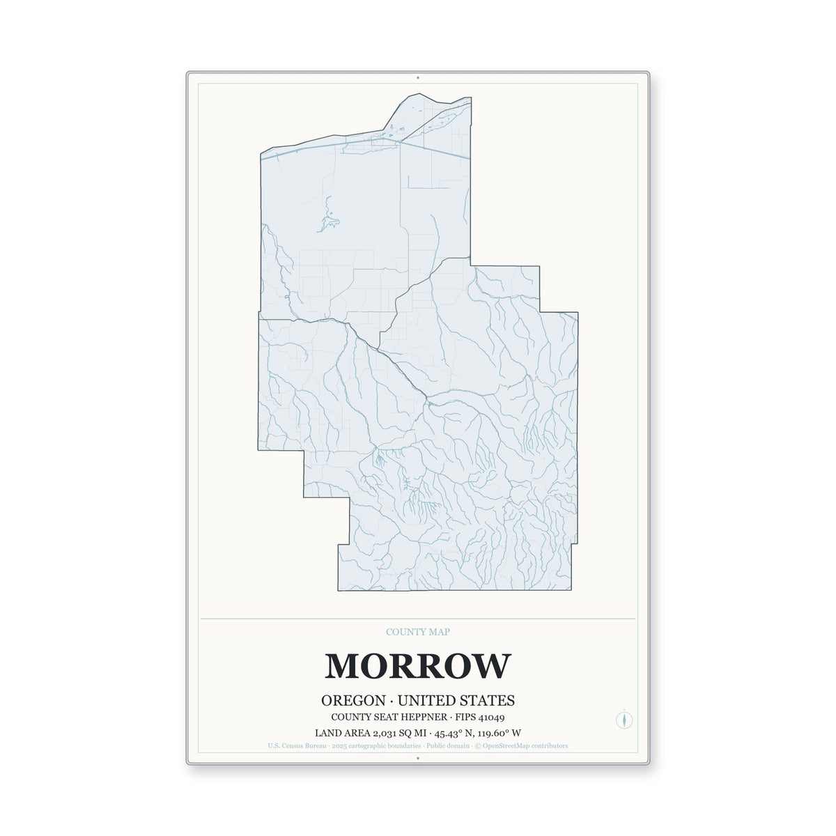 Morrow County, Oregon Map Aluminum Sign in Gallery Air style