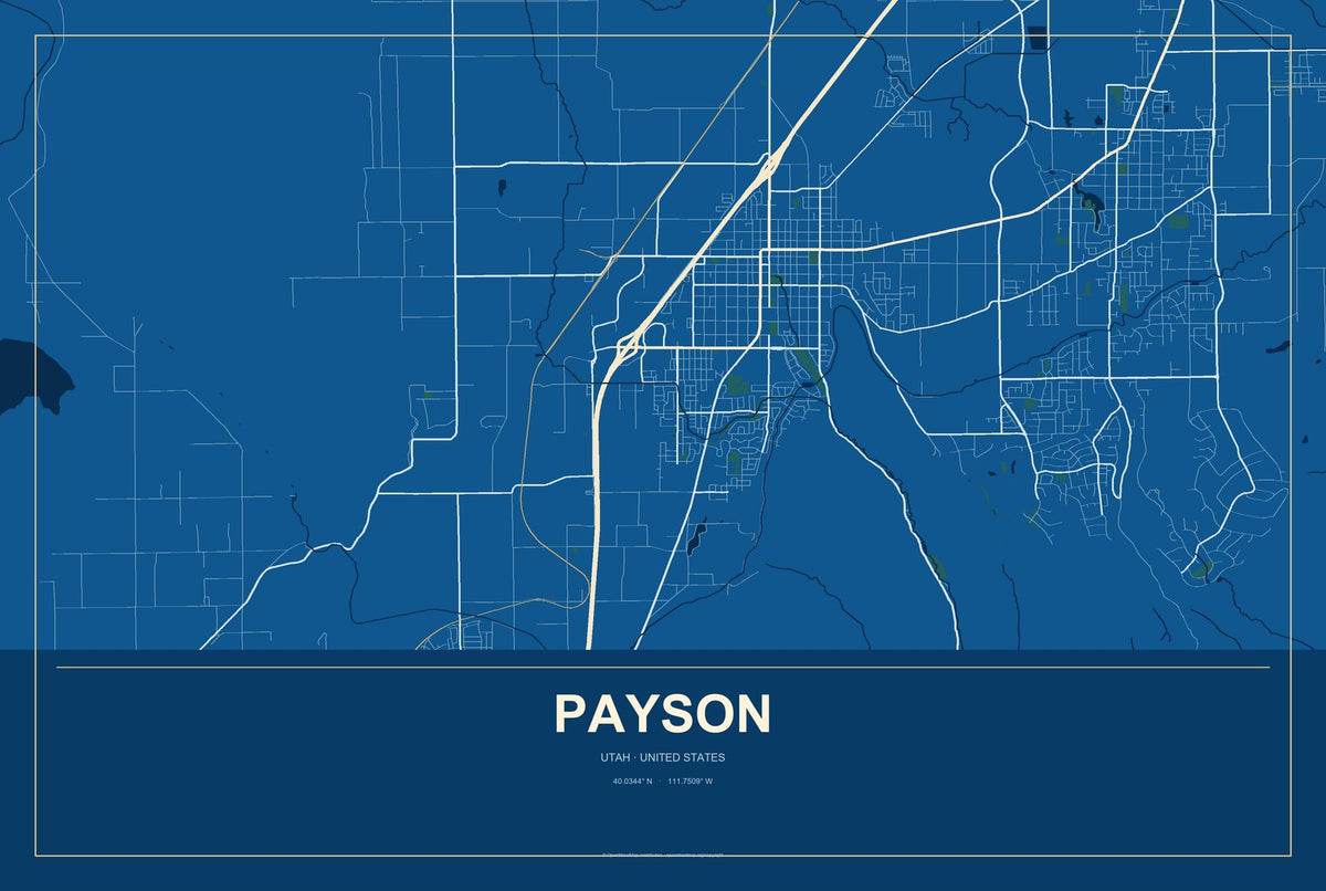 Payson, Utah City Map Aluminum Sign in Harbor Cobalt style