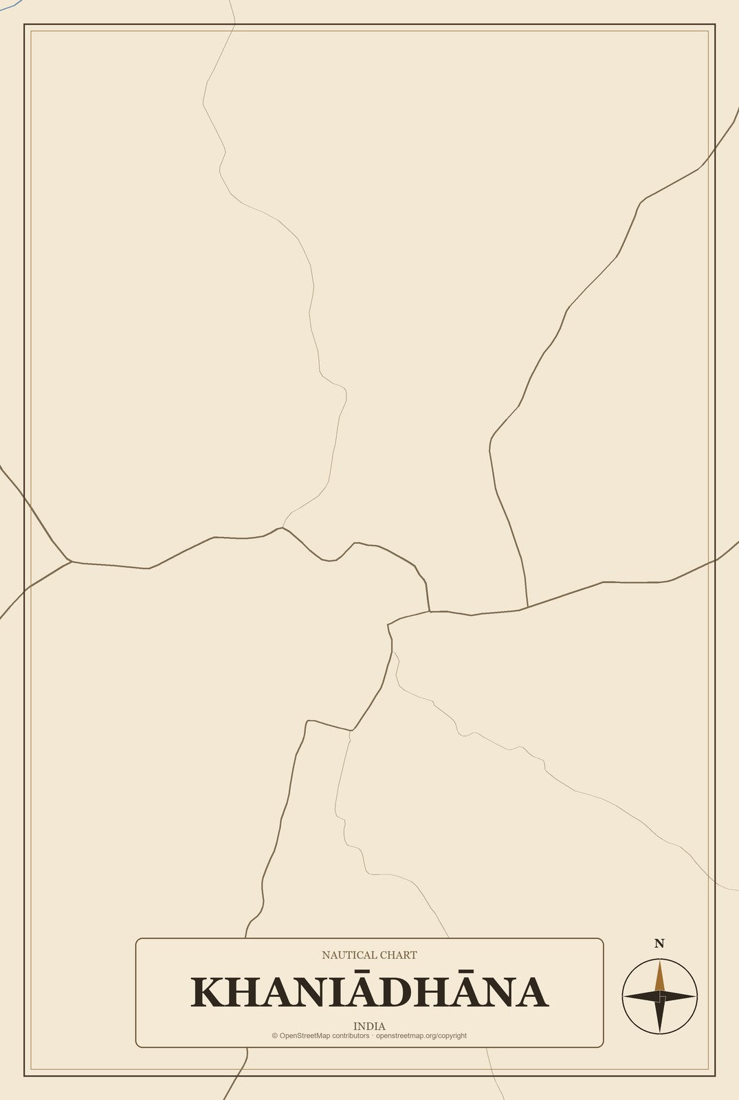 Khaniādhāna, India City Map Aluminum Sign in Heritage Nautical style