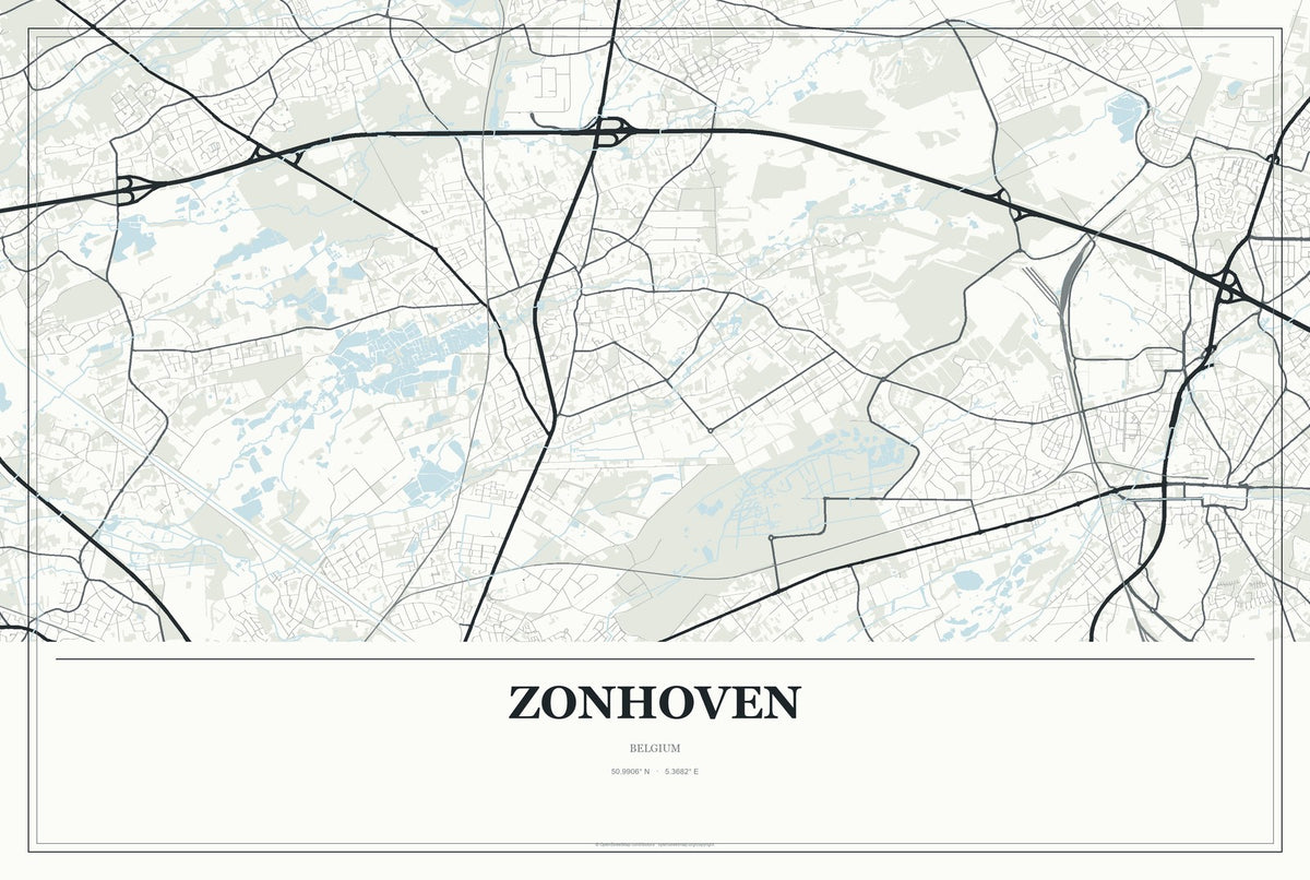 Zonhoven, Belgium City Map Aluminum Sign in Gallery Air style