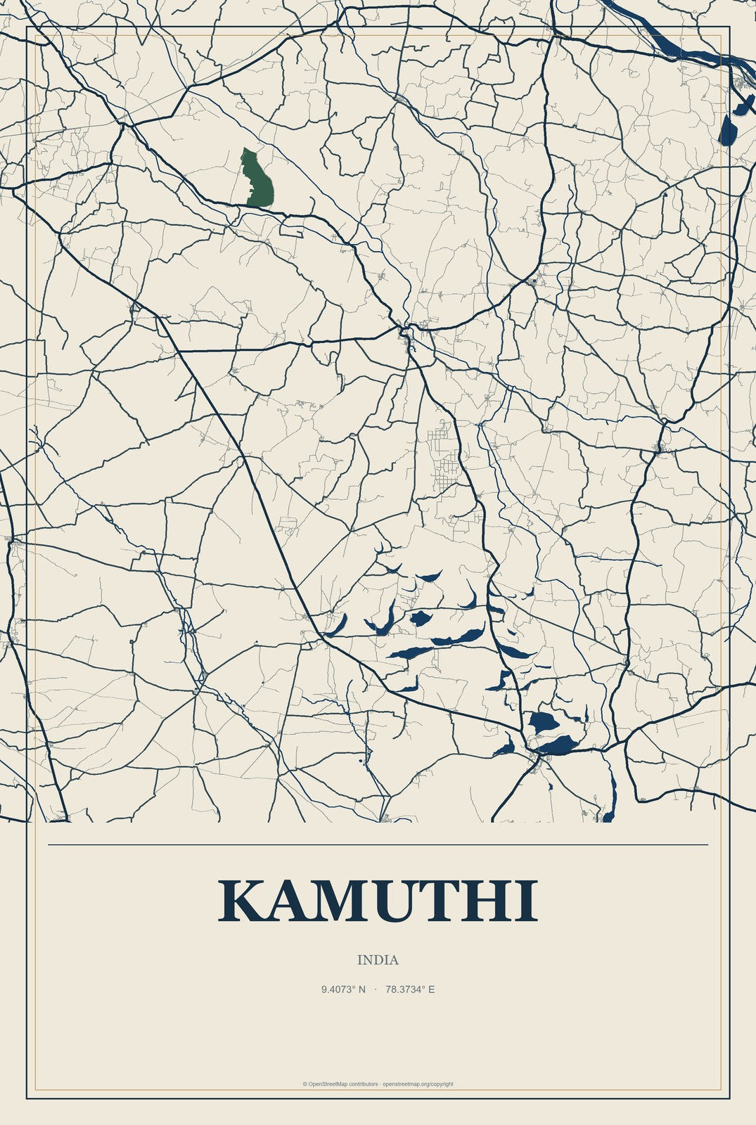 Kamuthi, India City Map Aluminum Sign in Coastal Cutout style
