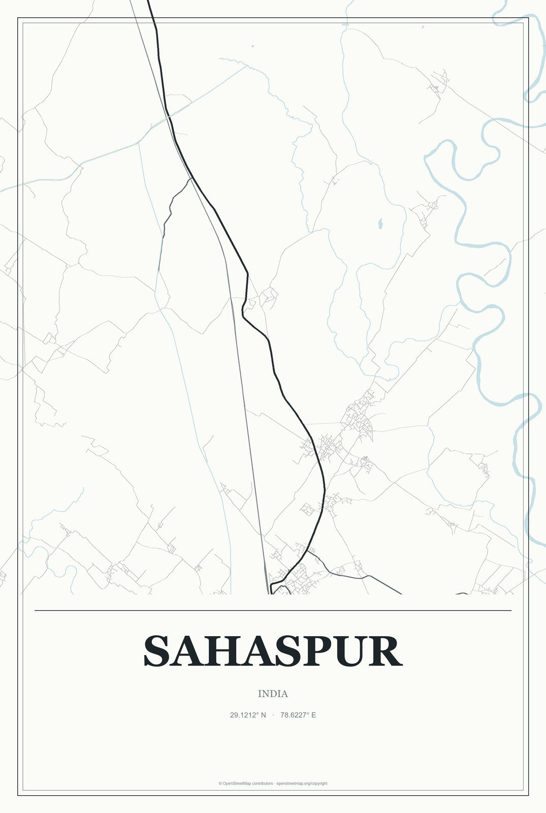 Sahaspur, India City Map Aluminum Sign in Gallery Air style