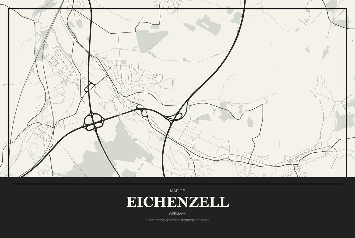 Eichenzell, Germany City Map Aluminum Sign in Museum Plaque style