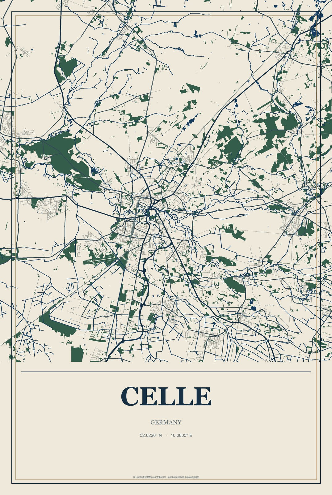 Celle, Germany City Map Aluminum Sign in Coastal Cutout style