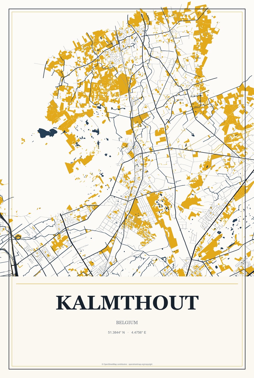 Kalmthout, Belgium City Map Aluminum Sign in Citrine Modern style