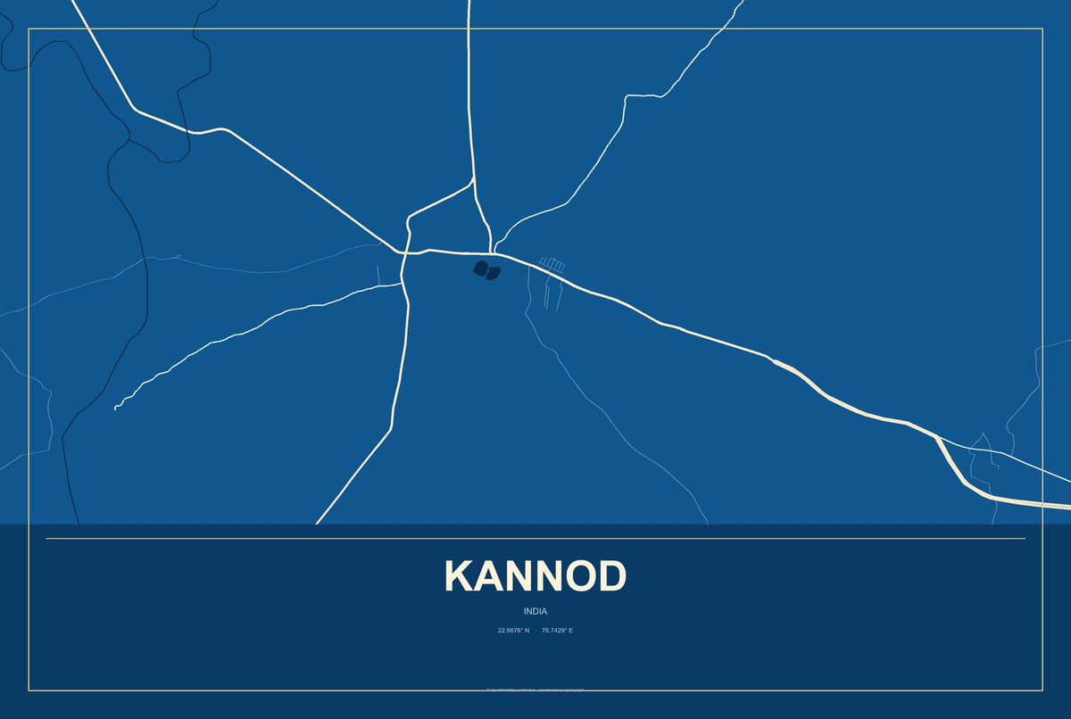Kannod, India City Map Aluminum Sign in Harbor Cobalt style