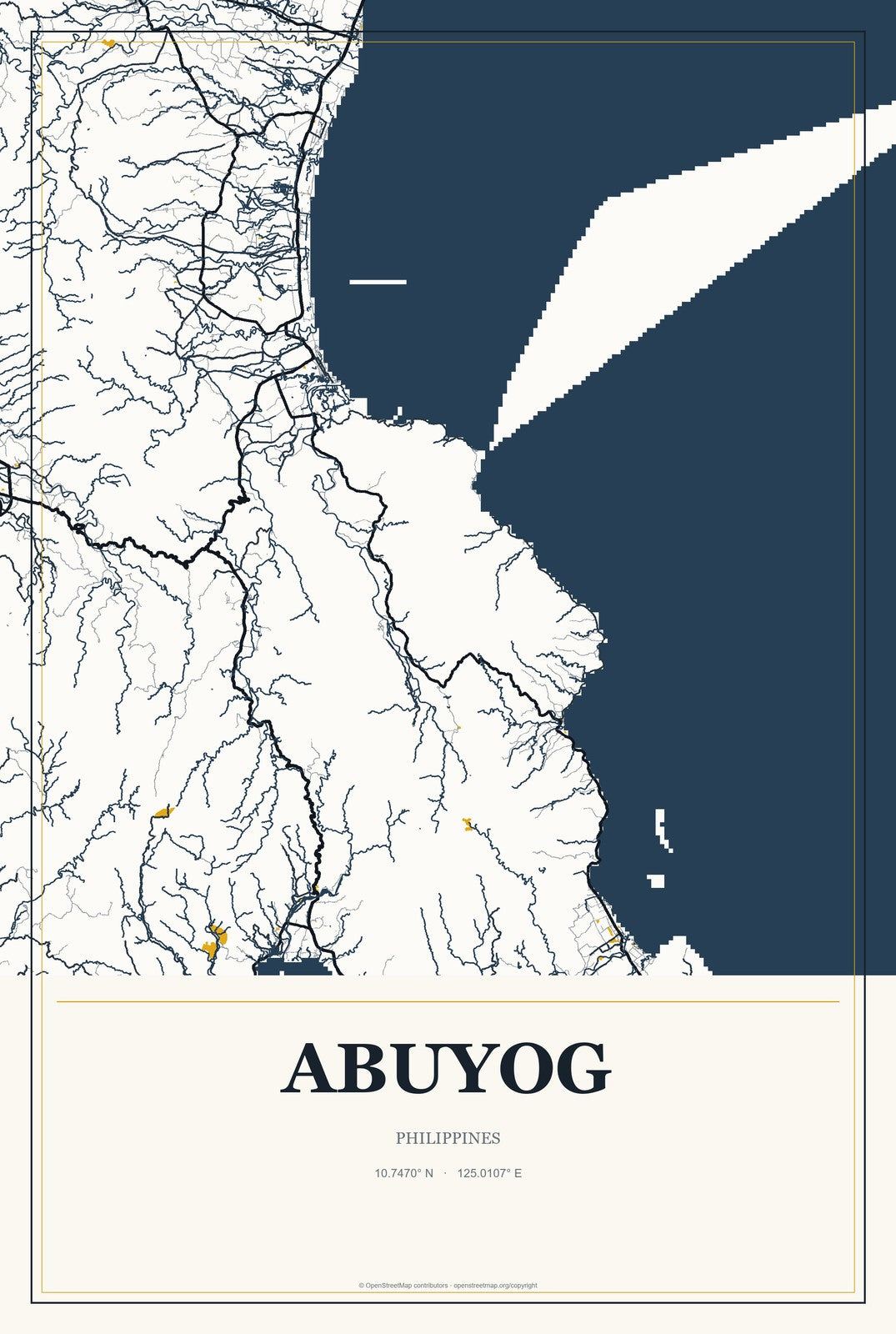 Abuyog, Philippines City Map Aluminum Sign in Citrine Modern style