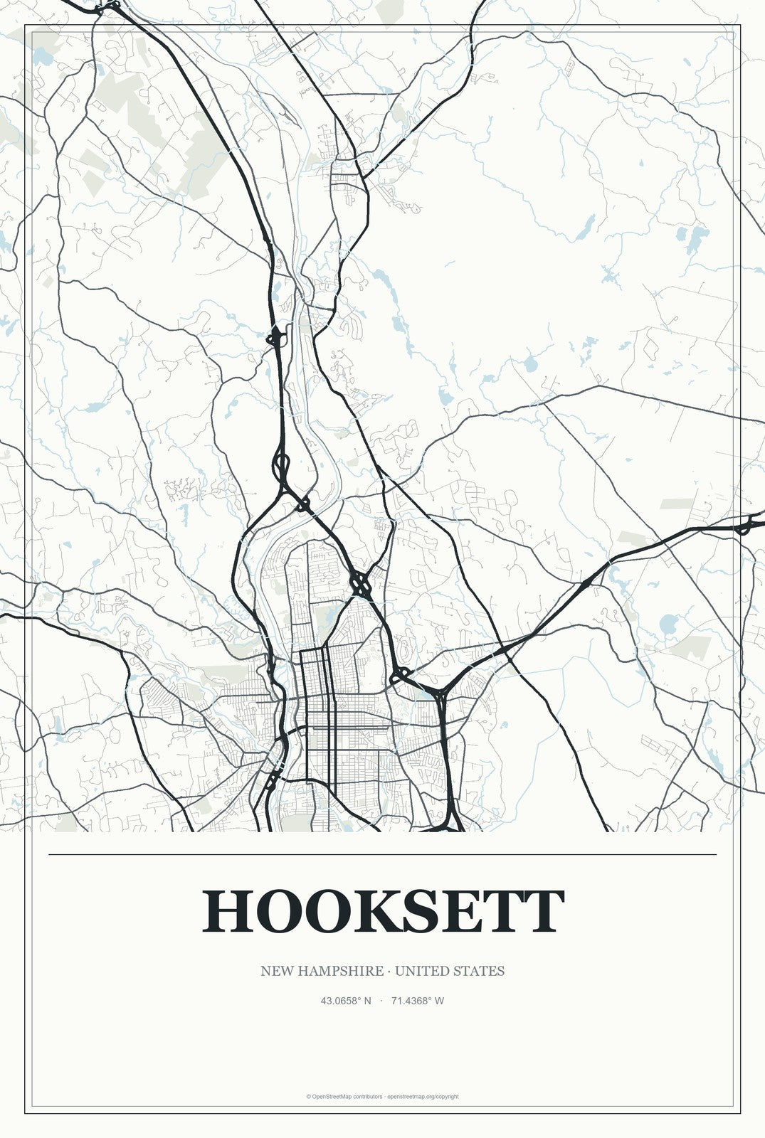 Hooksett, New Hampshire City Map Aluminum Sign in Gallery Air style