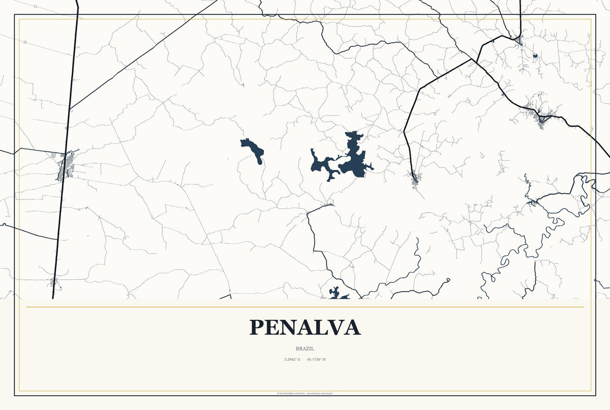 Penalva, Brazil City Map Aluminum Sign in Citrine Modern style