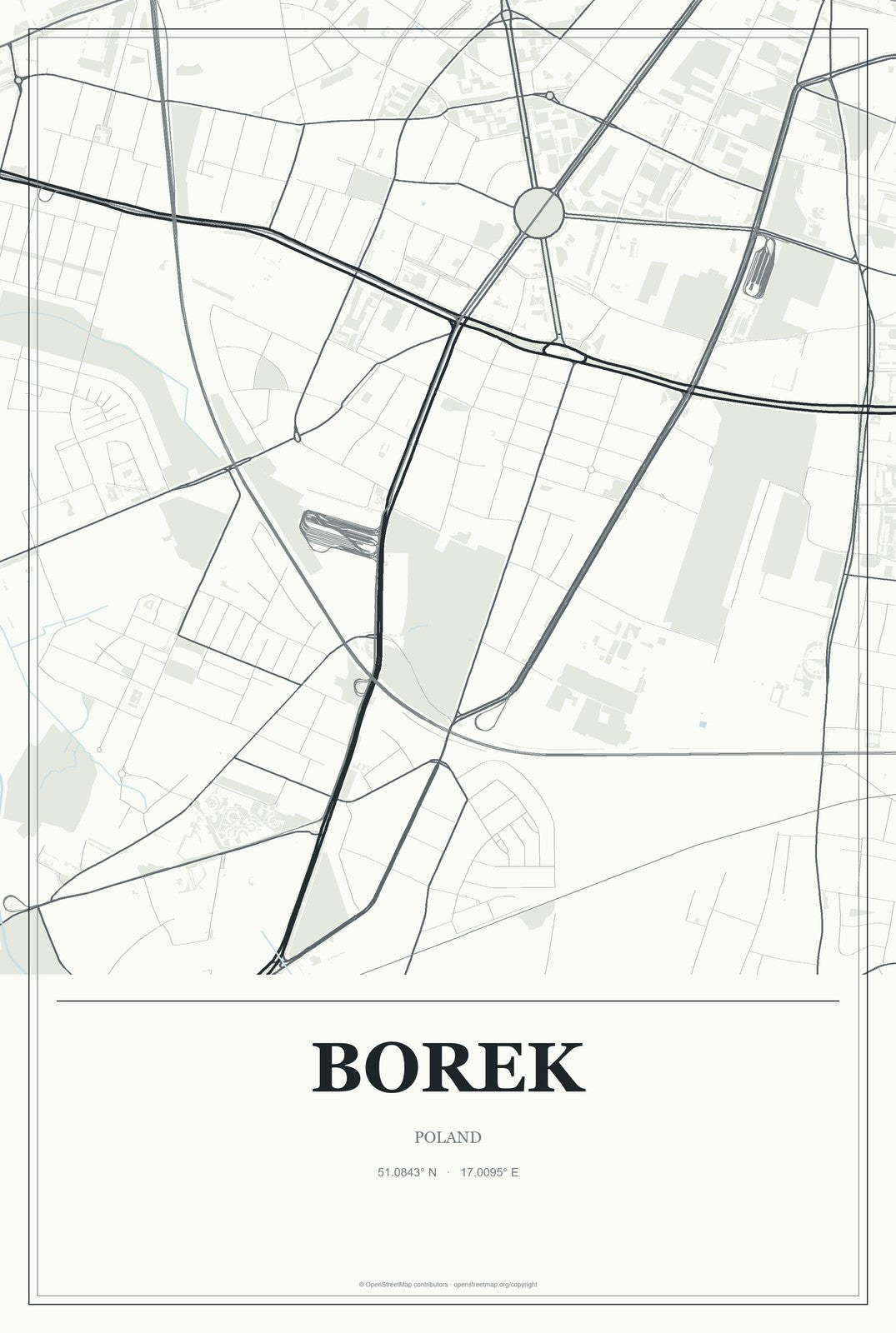 Borek, Poland City Map Aluminum Sign in Gallery Air style