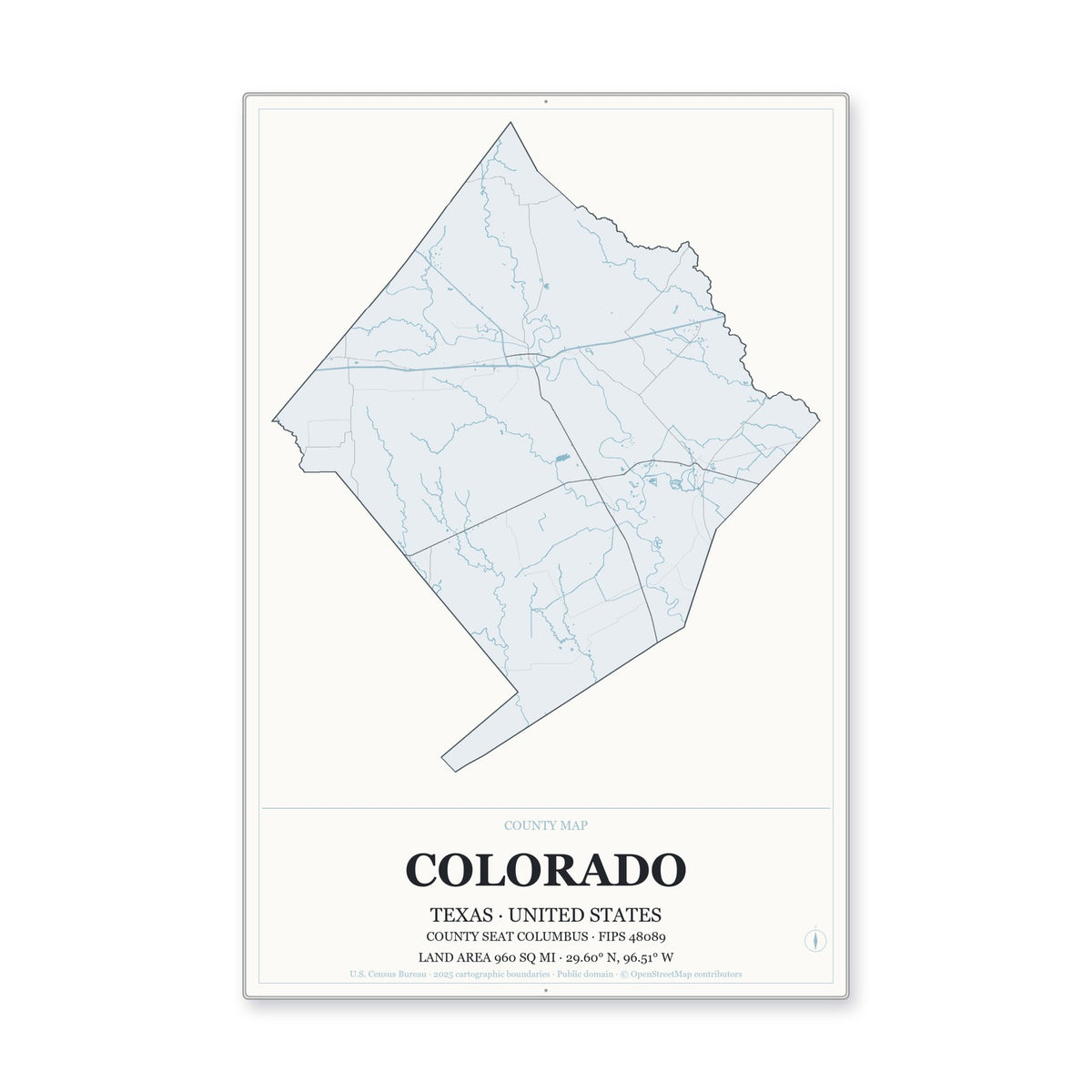 Colorado County, Texas Map Aluminum Sign in Gallery Air style