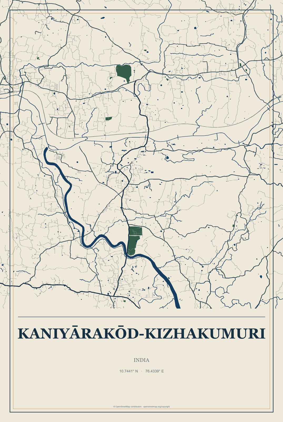 Kaniyārakōd-Kizhakumuri, India City Map Aluminum Sign in Coastal Cutout style
