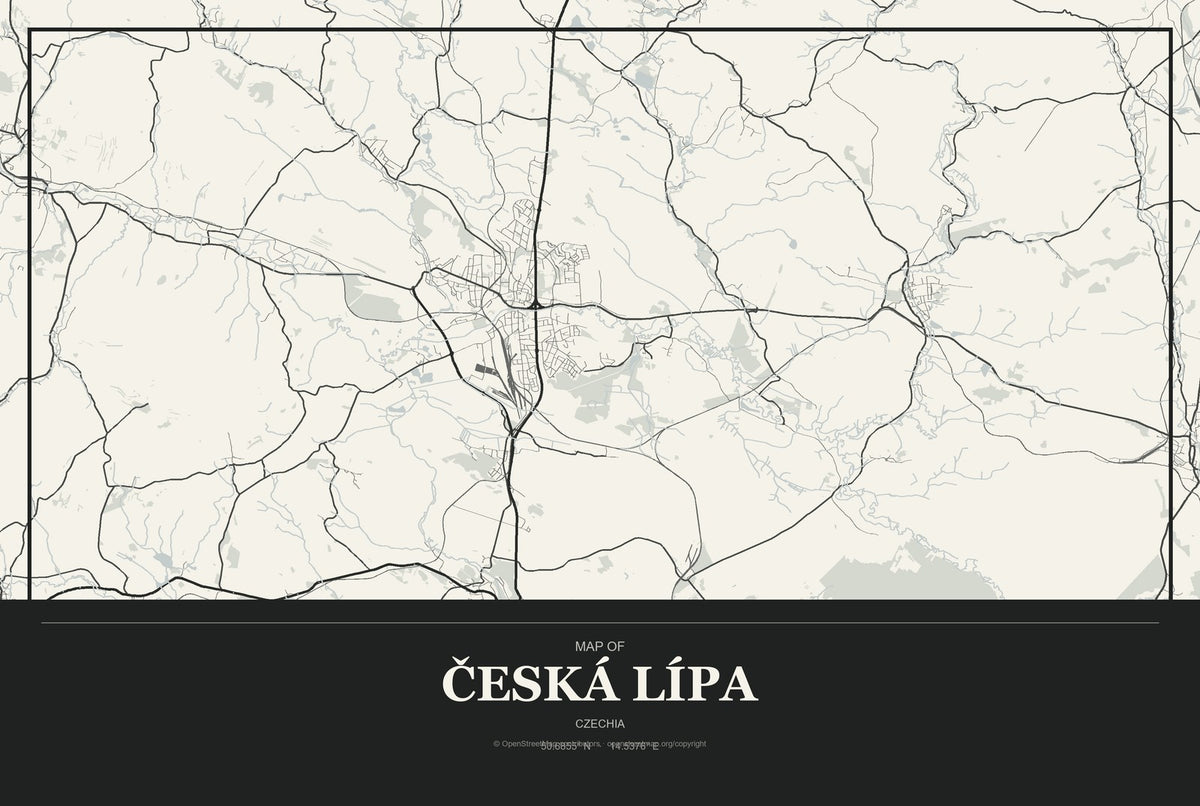 Česká Lípa, Czechia City Map Aluminum Sign in Museum Plaque style