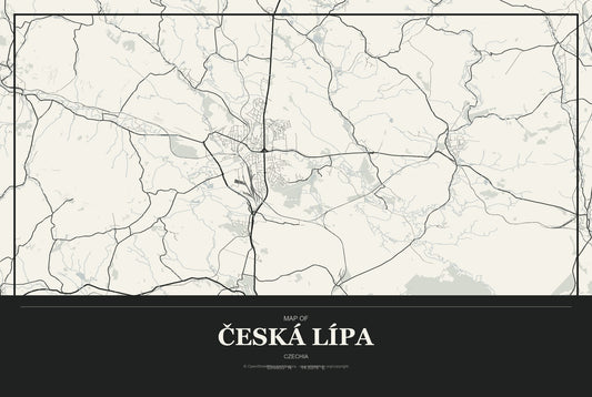 Česká Lípa, Czechia City Map Aluminum Sign in Museum Plaque style