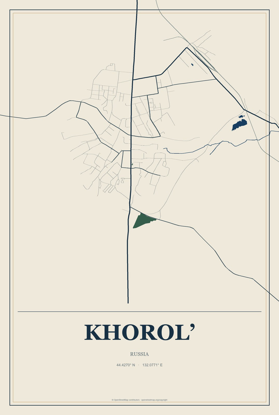Khorol’, Russia City Map Aluminum Sign in Coastal Cutout style