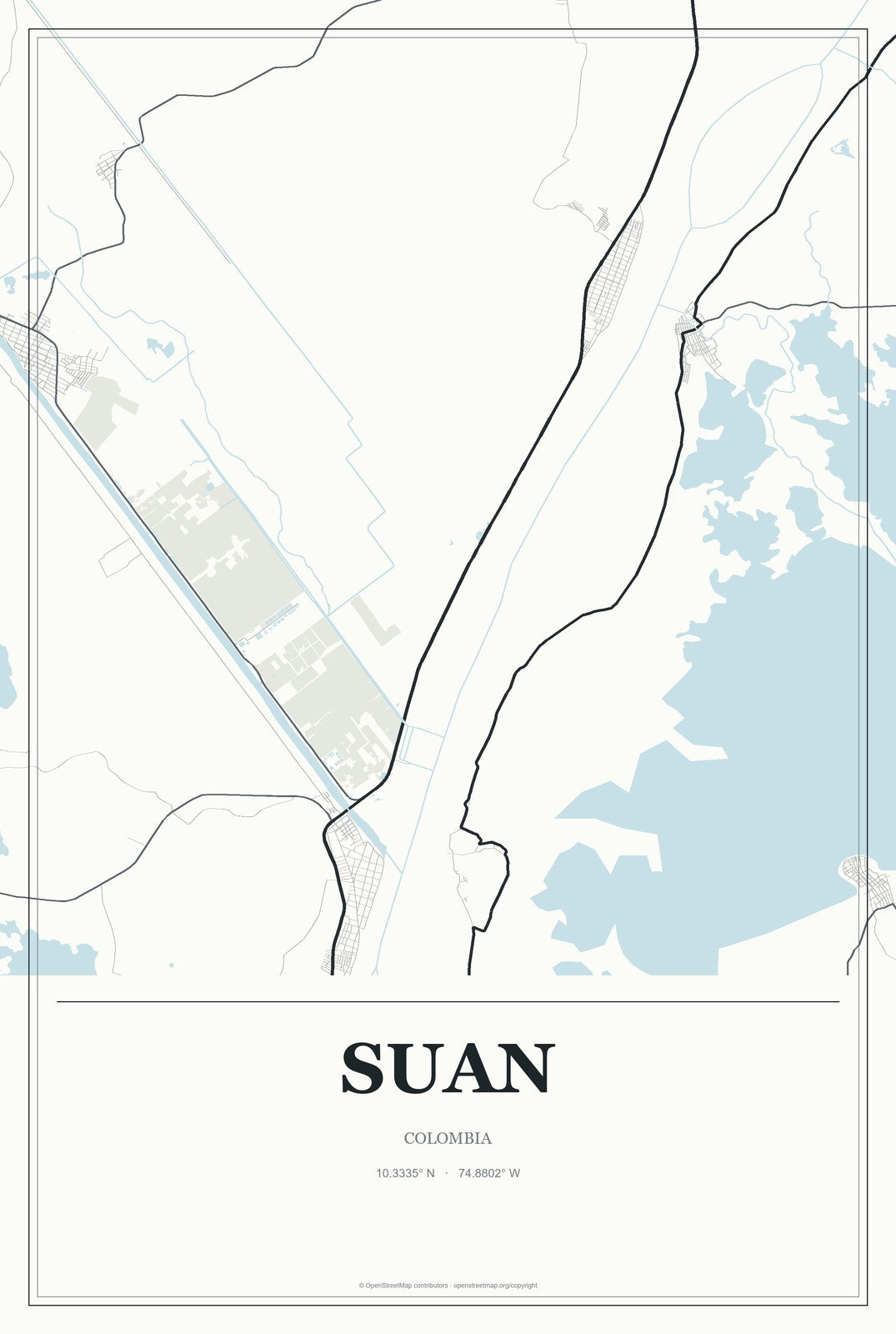 Suan, Colombia City Map Aluminum Sign in Gallery Air style