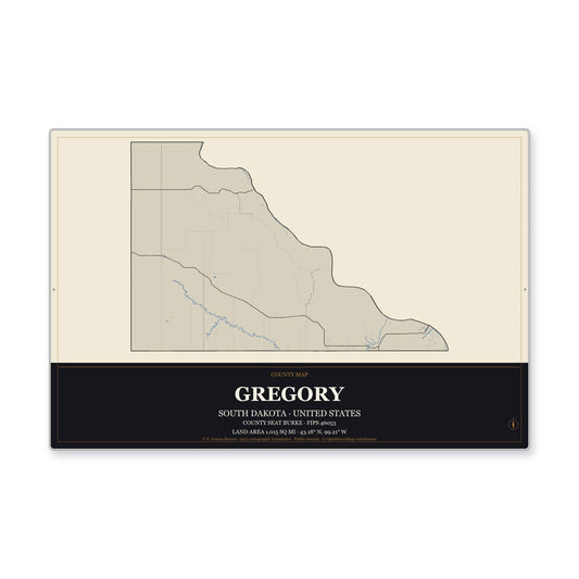 Gregory County, South Dakota Map Aluminum Sign in Museum Plaque style