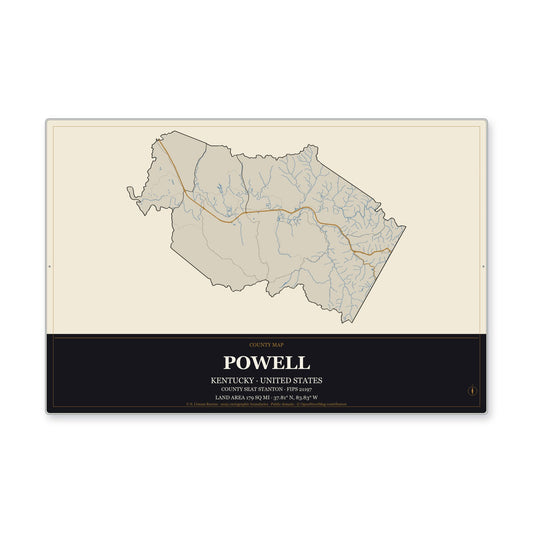 Powell County, Kentucky Map Aluminum Sign in Museum Plaque style